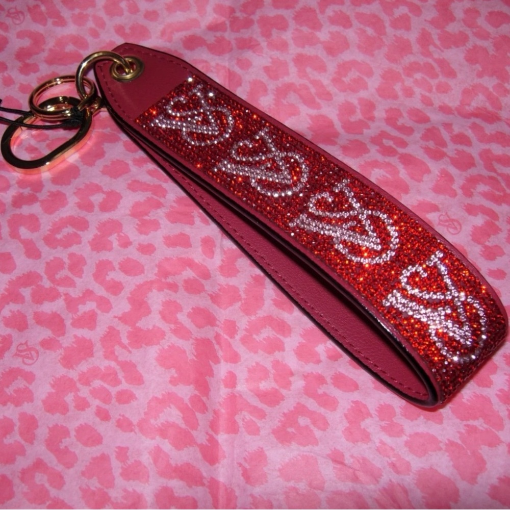 SOLD Victoria's Secret Wristlet Strap Keychain Rhinestone Bling Pink & Red Hot